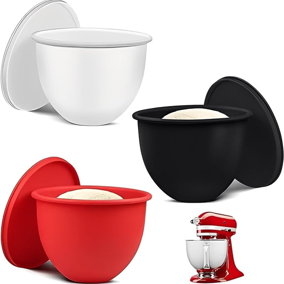 WYAJU Silicone Bowl Liners for 5 Qt Kitchen Mixers Aid, Mixing Bowl Insert with 3 Lids Compatible with Tilt-Head Stand Mixers for Baking Cooking, Replacement Mixer Bowls(3Pcs)