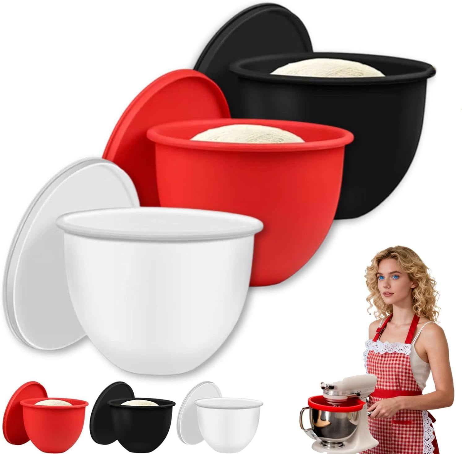 Silicone Bowl Liners for Kitchen Aid, Mixing Bowl Insert with Lids for Kitchenaid Mixer 4.5 & 5 Qt Tilt-Head Mixers, for Baking Cooking, No More Replacement Mixer Bowls Needed