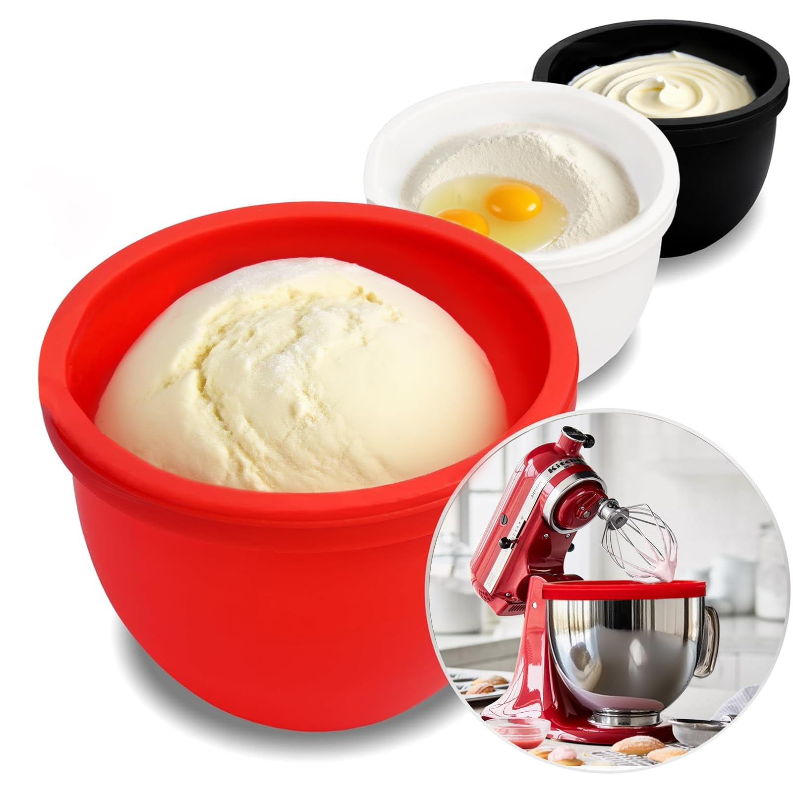 Silicone Bowl Liners for KitchenAid Mixers – Compatible with 5 Qt Tilt-Head Stand Mixers, Durable Non-Slip Baking Accessories & Bowl Replacement Covers（3PC）