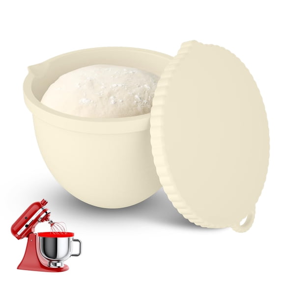 Silicone Bowl Liners with Lids Fits for 5 Qt KitchenAid Mixers, Upgraded Thickened Replacement Mixers Bowls, Stand Mixer Accessories for Baking and Cooking, Beige