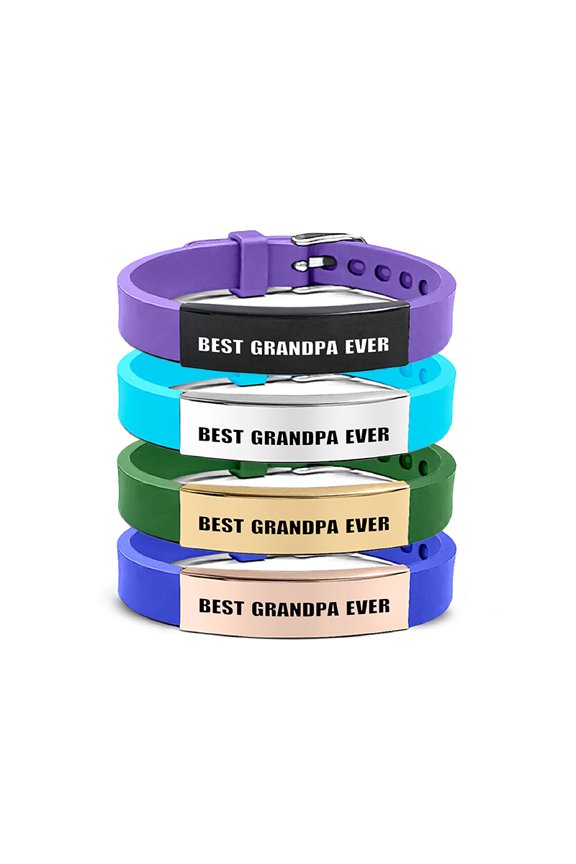 Silicone Bracelet with Silicone Strap Father's Day Gift for Grandpa Trendy Stainless Steel Engraved Accessories