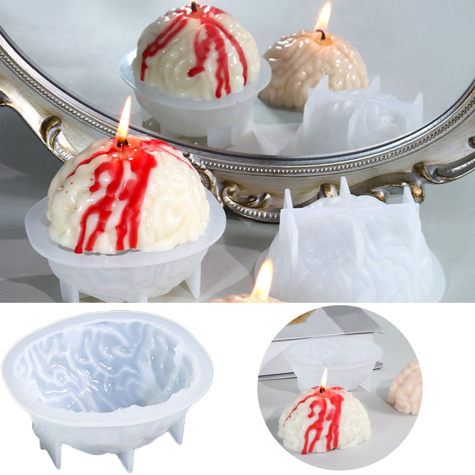 Silicone Brain Mold - Large Realistic Human Brain Mold For Halloween, Fondant, Chocolate, Jelly, Or Ice Cubes