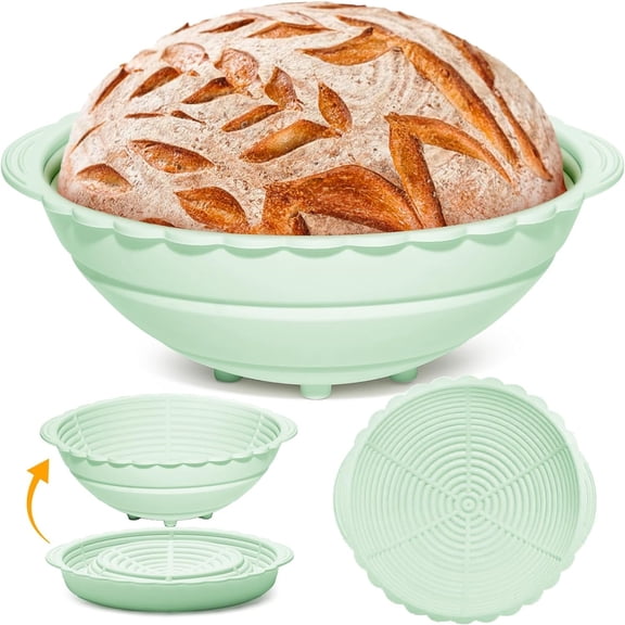 Silicone Bread Basket 1 Pc,9 Inch Round Proofing Baskets,Household Bread Fermentation Bowl,Foldable Oven Baking Dough Bowl,Easy to Clean Bread Baking Supply (Round)
