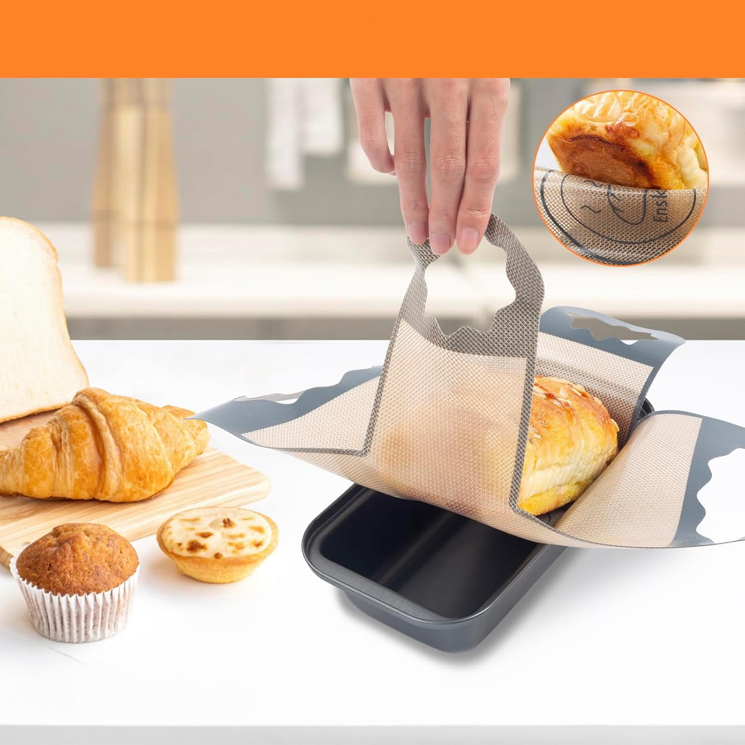 Silicone Bread Loaf Pan Liners, Reusable Food-Grade Silicone Baking Mat, Non-Stick & Heat Resistant Loaf Pan Lifters, Sourdough Sling with Handles