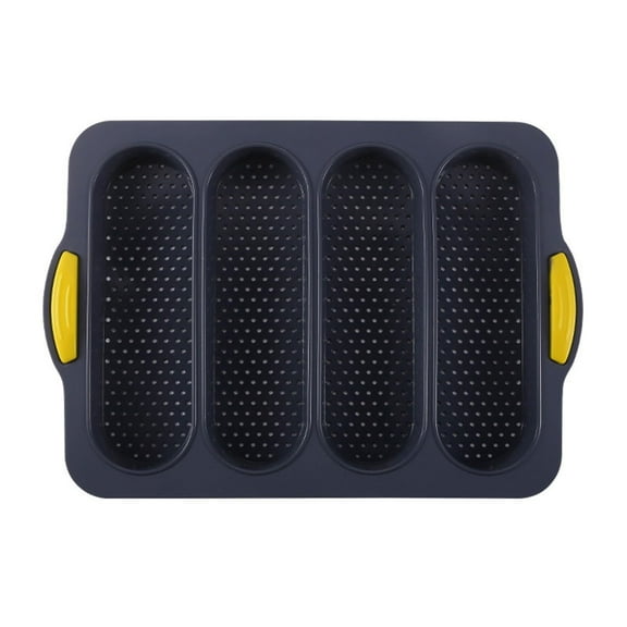 Silicone Bread Loaf Pan – Nonstick French Baguette & Sub Loaf Baking Mold, Heat-Resistant & Easy Clean for Homemade Bread, Hot Dog Buns, Breakfast & Romantic Dinners 4-Hole