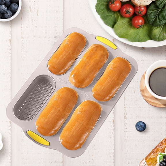Silicone Bread Mold 6-Connection Hot Dog Baking Pan | Nonstick Silicone Molds for Homemade Bread Rolls | Flexible Bakeware for Oven Use | Multipurpose Baking Tool for Kitchen | 1 Pack