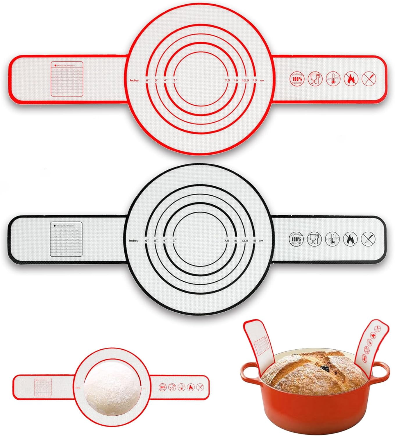 Silicone Bread Sling for Dutch Oven Baking Mat With Extra Long Handles Sourdough Supplies Non-Stick Reusable Heat Resistant Food Grade Cooking Sheets Liners 2 PCS