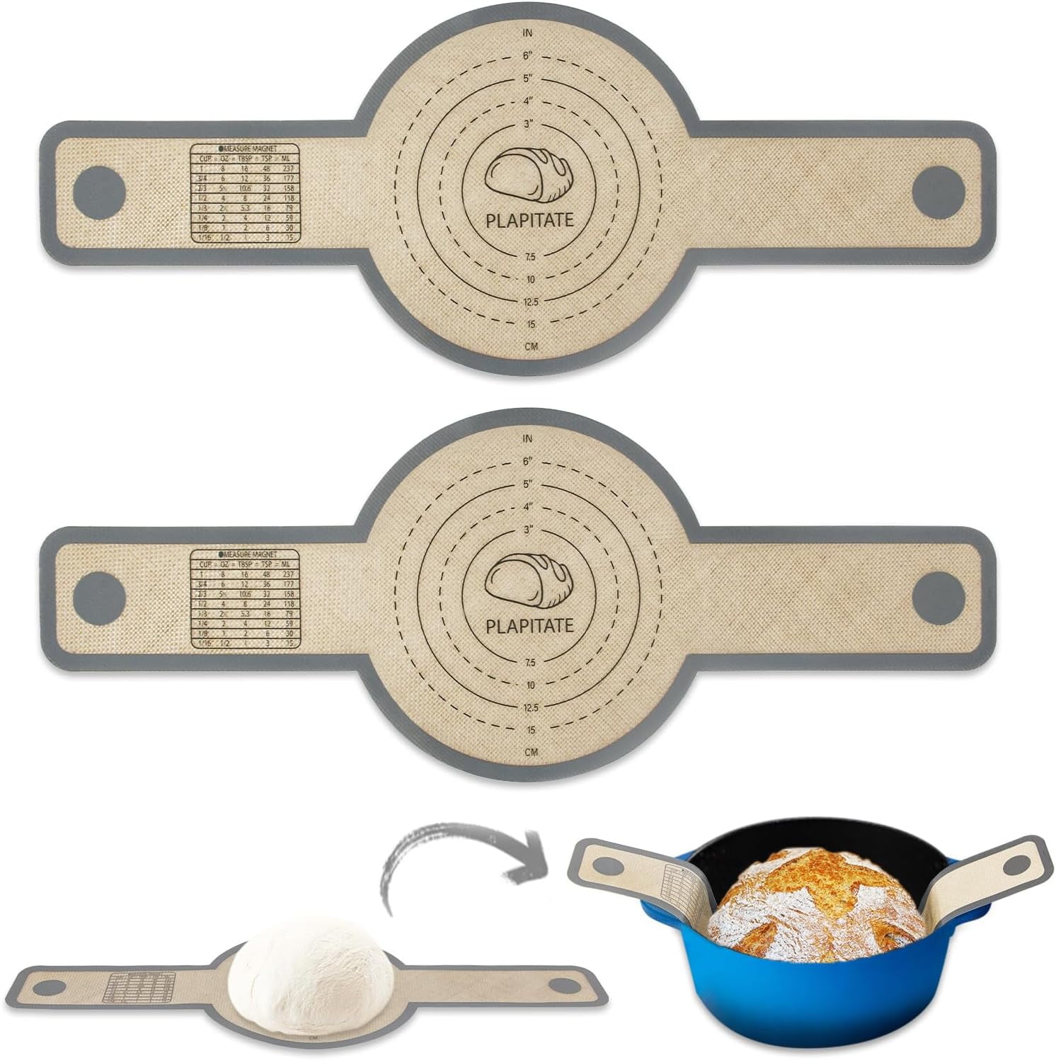 Silicone Bread Sling for Dutch Oven Liners, Non Stick 2 PCS, Easy Clean Reusable Silicone Bread with Long Handles, Easy to Transfer Sourdough Bread, Round
