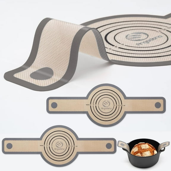 Silicone Bread Sling Dutch Oven - Non-Stick & Easy Clean Reusable Silicone Bread Baking Mat. With Extra Long Handles Bread Baking Sheet Liner, 2 Set for Transferable Dough