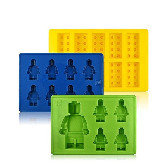 Silicone Building Block Robot Ice Tray Set - 3-Piece Fun Mold for Ice, Chocolate, and Fondant