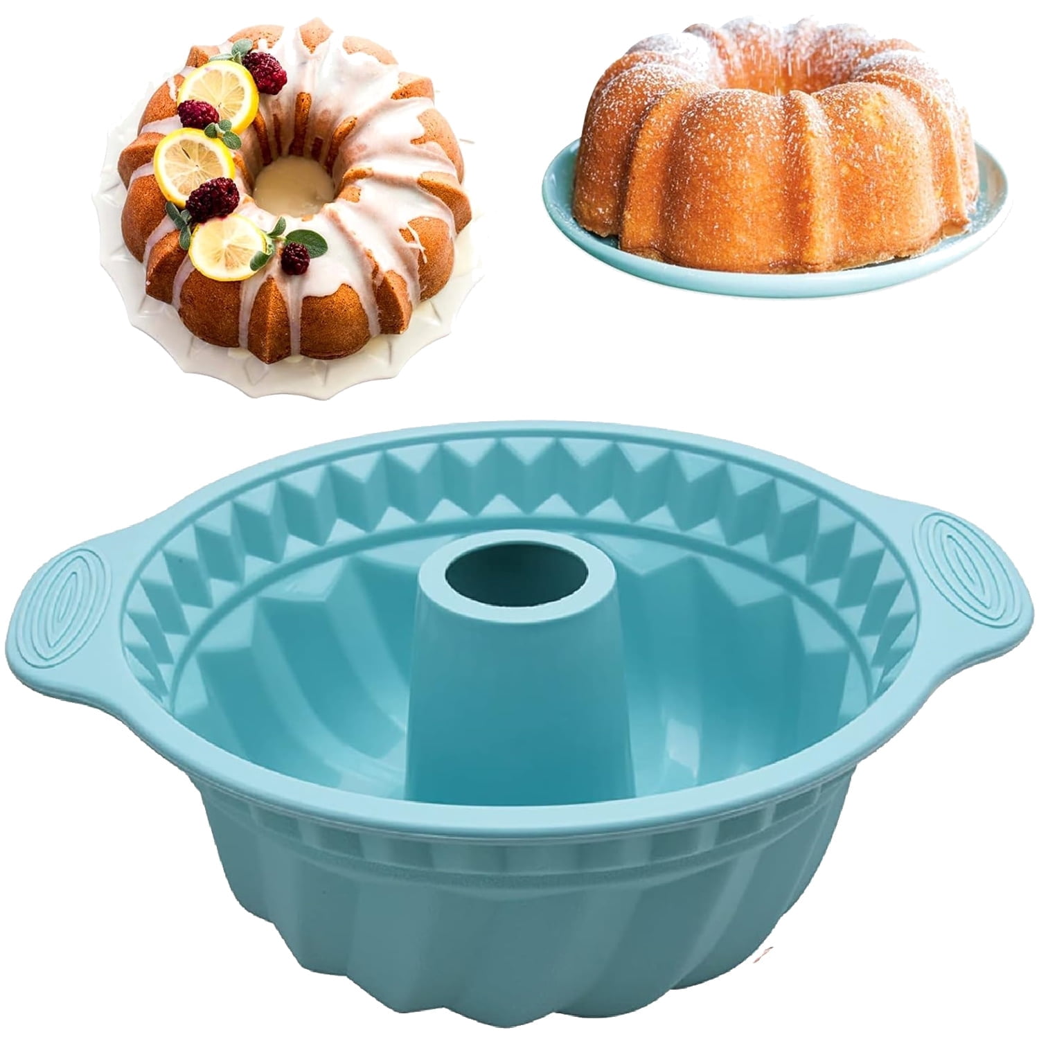 GoXteam Bundt Cake Mold, Silicone Bundt Pans, Silicone Bakeware Sets, Nonstick Silicone Bakeware, Silicone Baking Molds (Blue)
