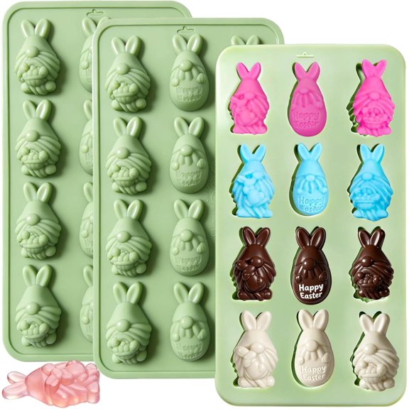 Silicone Bunny Candy Mold Set, 3-Pack 3D Rabbit And Egg Shape Non-Stick Baking Molds for Chocolate, Ice Cubes, Gummy, Fondant, Resin, Candles
