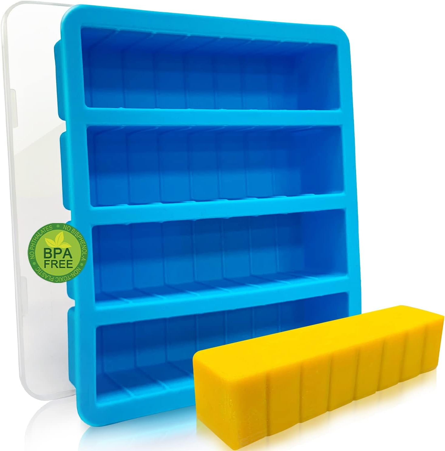 Silicone Butter Mold with Lid, Walfos Non-Stick Butter Tray Fits Standard Butter Stick Size, Large Cavity Butter Maker Holds 8 Tablespoons Butter, Ideal For Butter, Soap Bar, Brownie, Cake