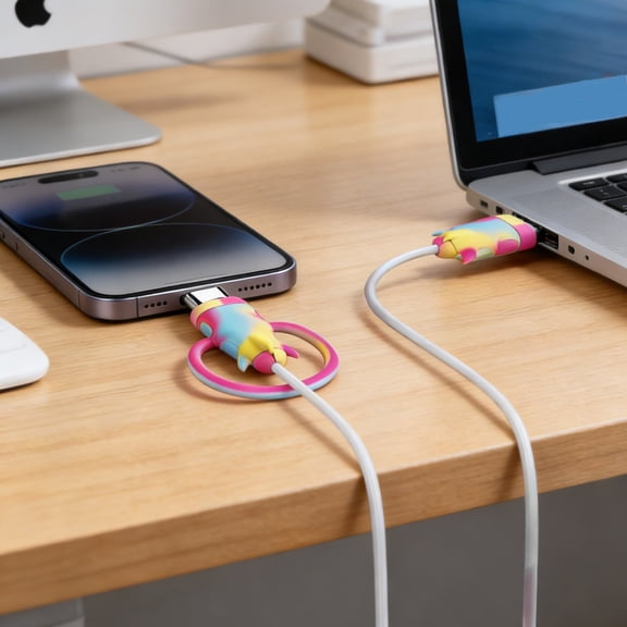 Silicone Cable Case 2-in-1 Charging Cable and Head Cover with Winding Storage for Mobile Chargers