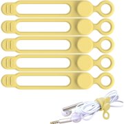 Silicone Cable Ties, 5 Pieces Reusable Cable Ties Cord Wraps, Stretchable Cable Ties Cord Organizer for Home, Cable Straps Wire Organizer for Earphone Phone Charger Mouse Audio Computer