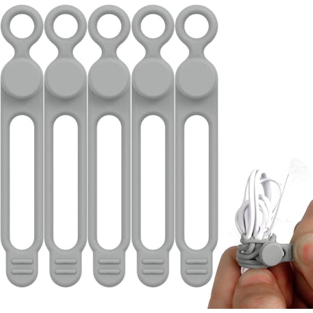 Silicone Cable Ties Cord Ties Wrapper, 5pcs Reusable Buckle Design Wire Ties Cable Straps Holder For Cable Management
