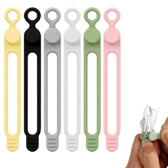 Silicone Cable Ties Headphone Cable Organizer Reusable Multi-Color 4.2 Inch Cable Management Button Fastening Durable Flexible Cord Organizers for Home Office Travel