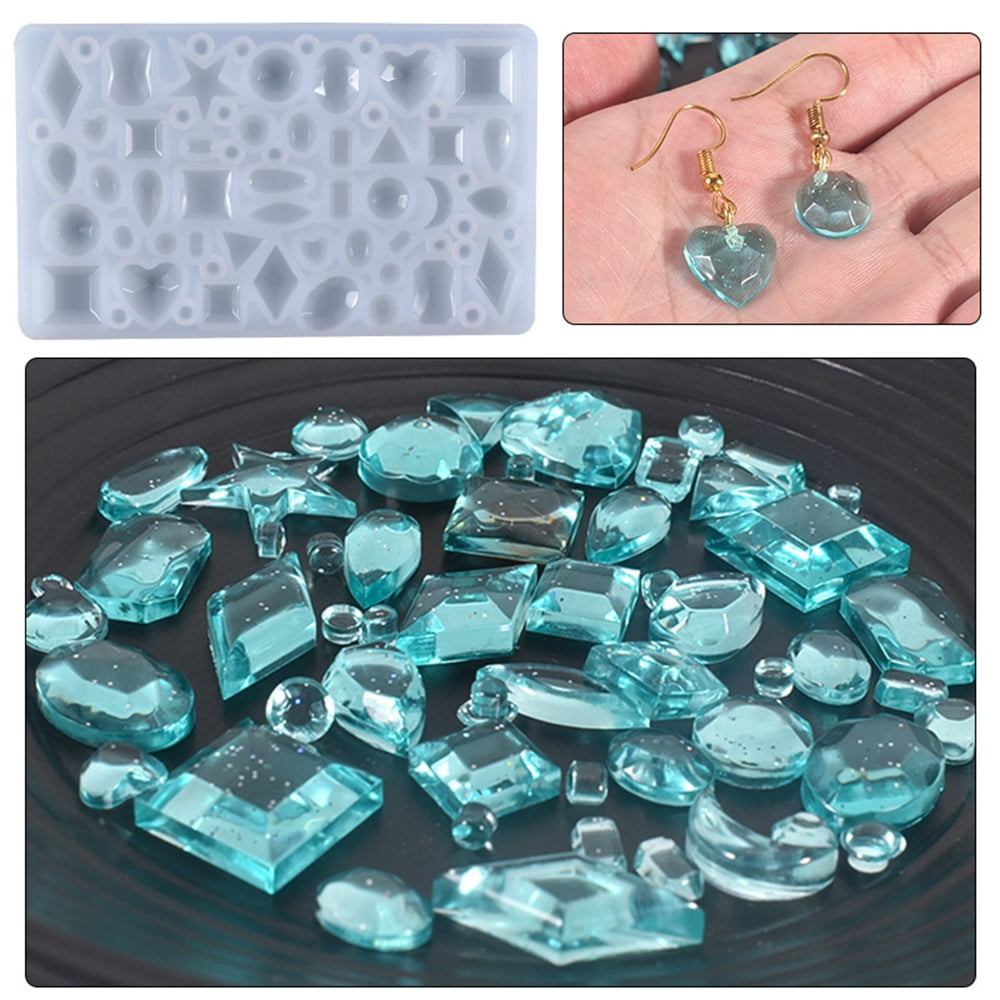 Silicone Cabochon Molds Resin Casting Molds For UV Resin Epoxy Resin Jewelry Making Mixed Geometric Shape White 66x106x6mm Inner size: 3~15mm 10pc