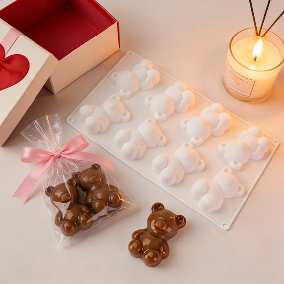 Silicone Cake Mold for Baking, 3D Teddy Bear and French Pastry Pan, Non-Stick Flexible Bakeware for Cupcakes, Muffins, Chocolate, Dessert Making, Easy Release and Dishwasher Safe Kitchen Tool