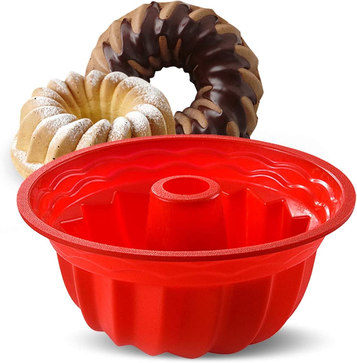 Triani Silicone Cake Mold, Non Stick 9.4 inch Fluted Tube Cake Pan Silicone Cake Molds for Baking Jello Buntcake Gelatin Bread 