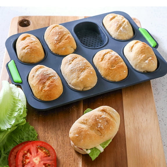 Silicone Cake Molds, Oval French Bread Baking Tray, 8 Compartments, Nonstick, Heat Resistant, Ideal for Baking Baguettes, Rolls, and Small Loaves