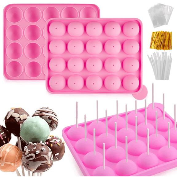 Silicone Cake Pop Mold Set - Lollipop Molds Kit with 40 Cake Pop Sticks, 100 Candy Treat Bags, and 100 Gold Twist Ties, Great For Chocolate Lollipop, Candy, Cake Pops