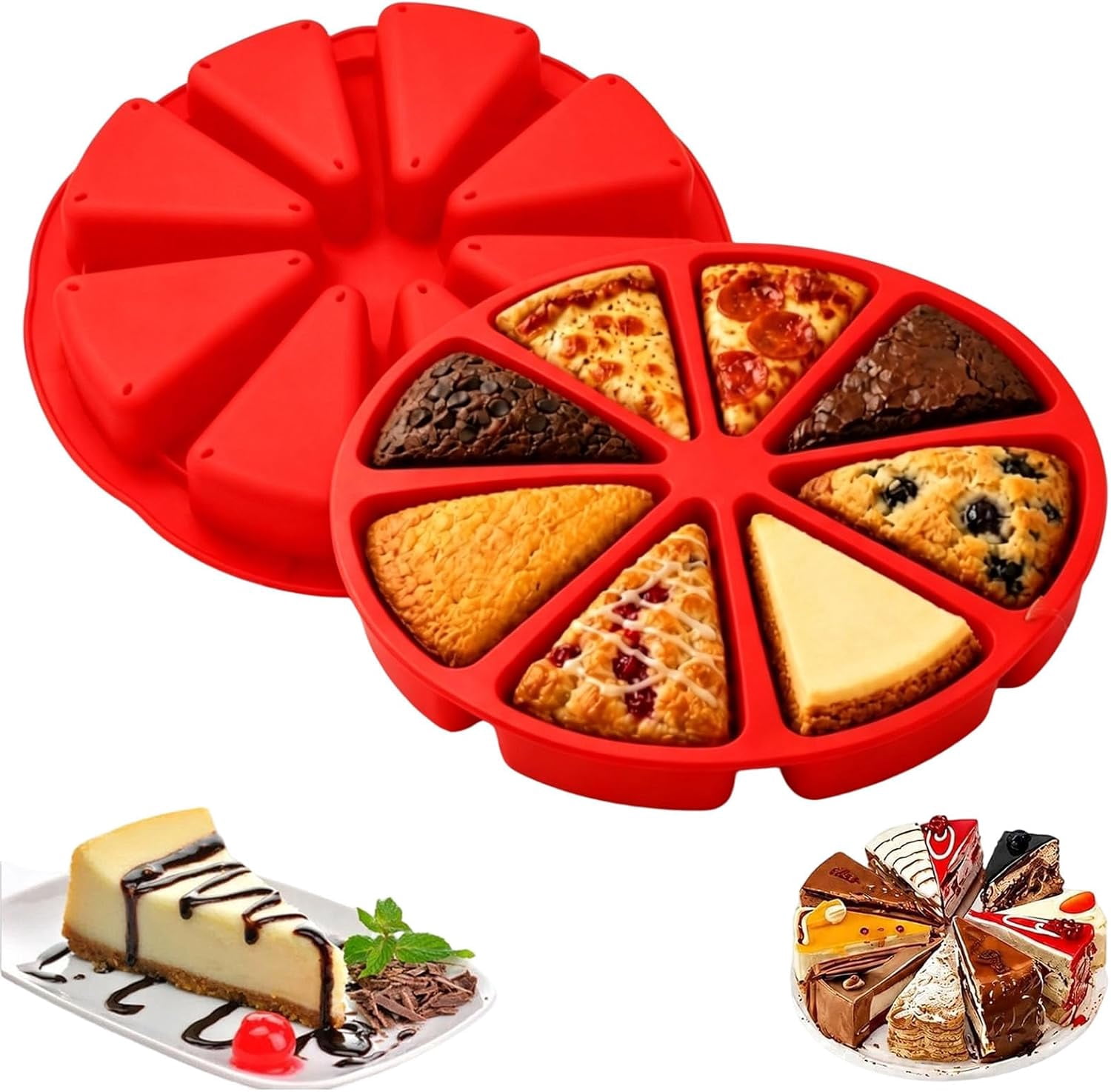 Silicone Cake Slices Mold - 8 Cavity Non-Stick Triangle Baking Pan for ...