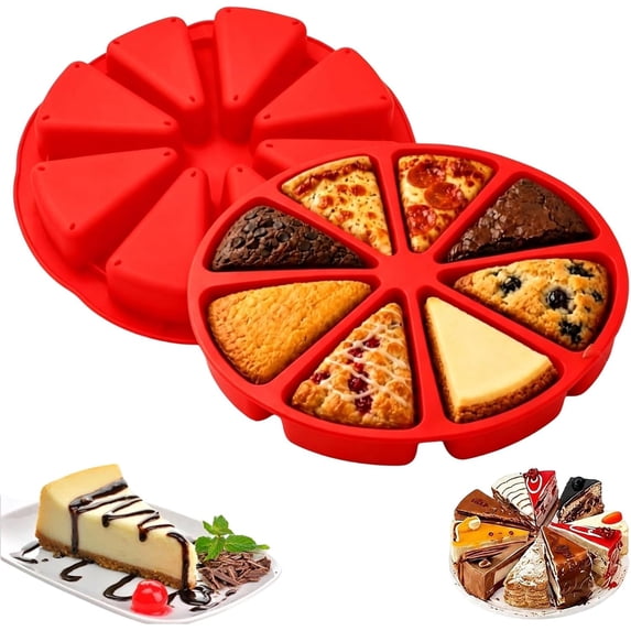 Silicone Cake Slices Mold - 8 Cavity Non-Stick Triangle Baking Pan for ...