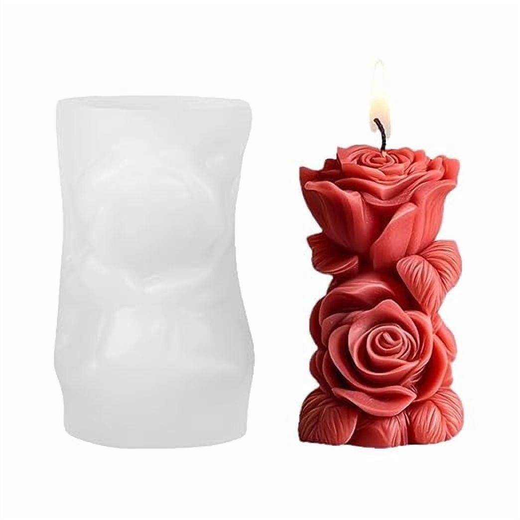 Silicone Candle Mold 3.9'' Rose Flower Pillar Candles Mould, Luxury Romantic Rose Flower Design, Pillar Candle Mold for DIY Scented Candles, Soap, Wax, and Resin Crafts, 2.5''x3.9''