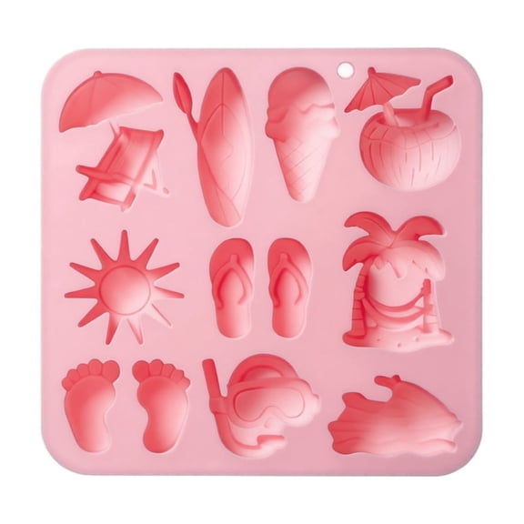 Silicone Candy Mold, Pink 12 Cavity Summer Beach Themed, 1 Piece Non-Stick Baking Mold, for Homemade Chocolate Cake Candy Gummy Resin Epoxy Craft Dessert