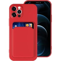 Silicone Card Case Compatible with iPhone 12 Pro Max 6.7inch, Shock-Absorbing Protective Case with Card Holder, Soft Slim Wallet Case Compatible with iPhone 12 Pro Max(2020 Release)-Pure Red