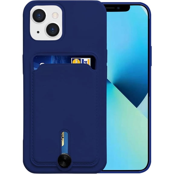 Silicone Card Case Compatible with iPhone 13 6.1inch, Shock-Absorbing Protective Case with Card Holder, [Easy to Take Out] Soft Slim Wallet Case Compatible with iPhone 13 (2021 Release)-MidnightBlue