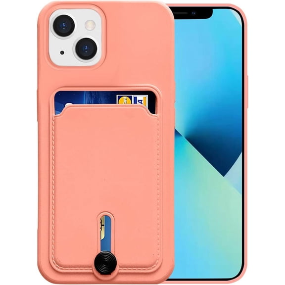 Silicone Card Case Compatible with iPhone 13 6.1inch, Shock-Absorbing Protective Case with Card Holder, [Easy to Take Out] Soft Slim Wallet Case Compatible with iPhone 13 (2021 Release)-Pink
