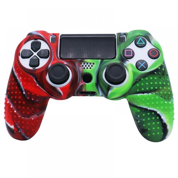 Silicone Case Anti-Slip Protective Grip Cover for PS4 Controller (Red & Black & Green Camo)