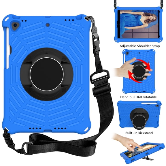 Silicone Case for Apple iPad 10.2" (9th/8th/7th Generation) & iPad Air 10.5-Inch (3rd Generation) & iPad Pro 10.5" Tablet - Shockproof Protective Stand Cover with Hand Holder /Shoulder Strap (Blue)