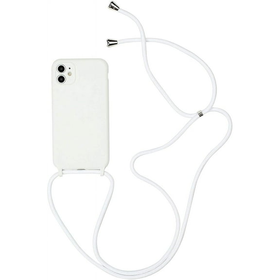 Silicone Case Compatible with iPhone 11, Adjustable Crossbody Necklace, Lanyard Neck Strap Protective Case Cover (White, iPhone 11)