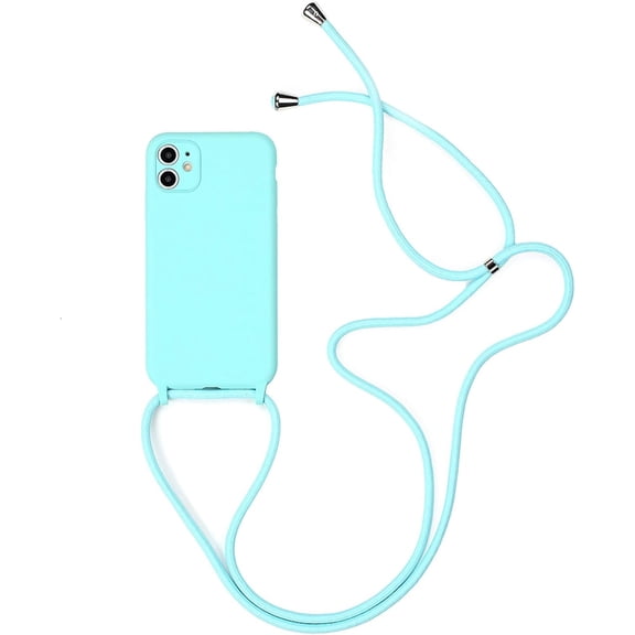 Silicone Case Compatible with iPhone 12, Adjustable Crossbody Necklace, Lanyard Neck Strap Protective Case Cover (Light Blue, iPhone 12)
