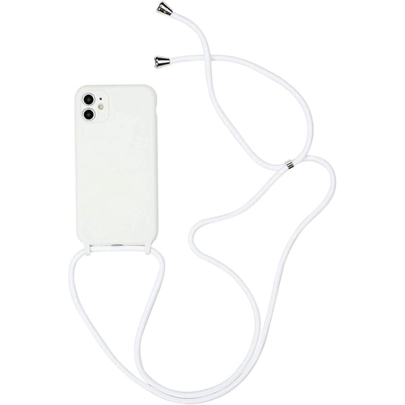Silicone Case Compatible with iPhone 12, Adjustable Crossbody Necklace, Lanyard Neck Strap Protective Case Cover (White, iPhone 12)