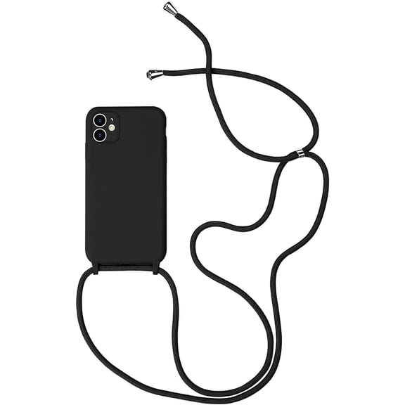 Silicone Case Compatible with iPhone 12 Mini, Adjustable Crossbody Necklace, Lanyard Neck Strap Protective Case Cover (Black, iPhone 12 Mini)