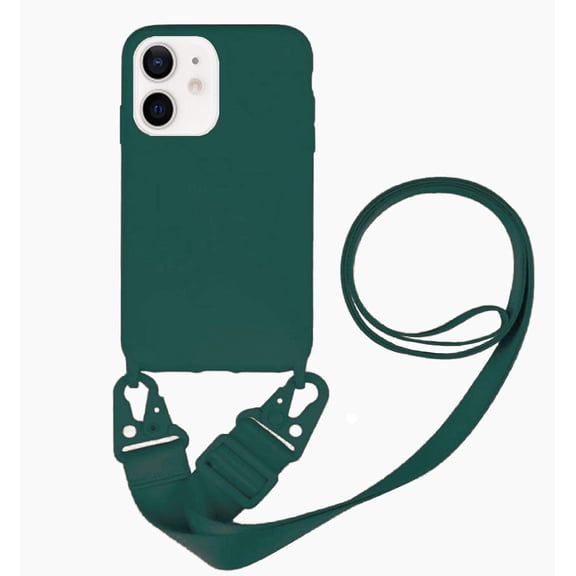 Silicone Case Compatible with iPhone 12 Mini, Adjustable Crossbody Necklace, Lanyard Neck Strap Protective Case Cover (Forest Green, iPhone 12 Mini)
