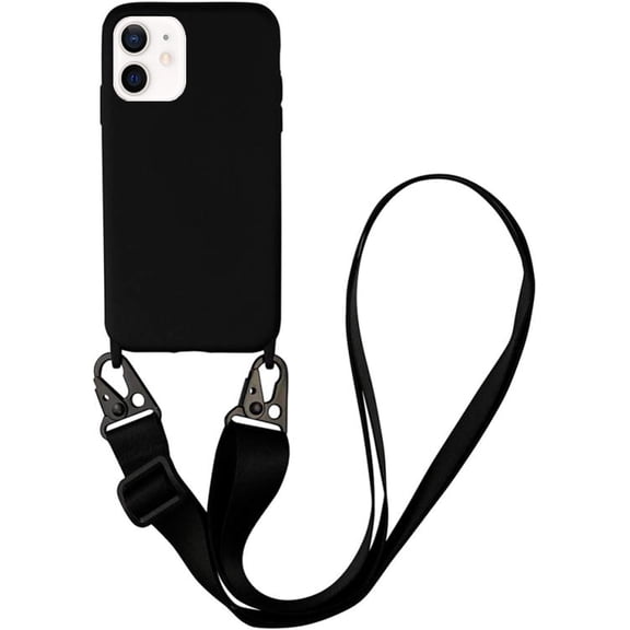 Silicone Case Compatible with iPhone 12 Pro, Adjustable Crossbody Necklace, Lanyard Neck Strap Protective Case Cover (Black, iPhone 12 Pro)