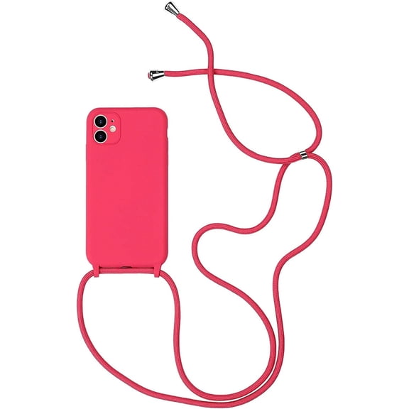 Silicone Case Compatible with iPhone Xs Max, Adjustable Crossbody Necklace, Lanyard Neck Strap Protective Case Cover (Rose Red, iPhone Xs Max)