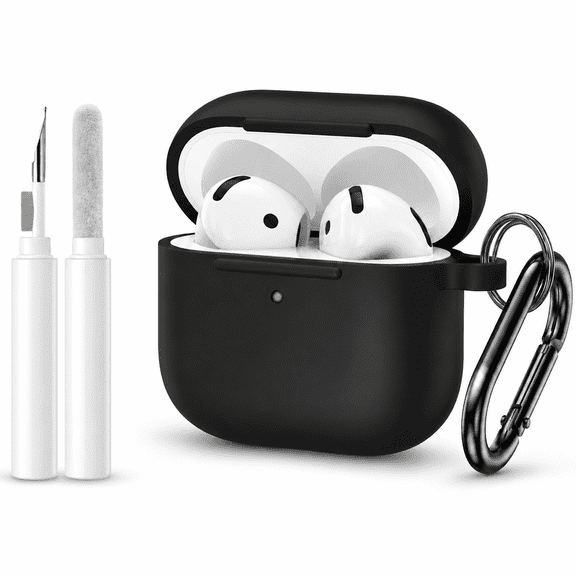 Silicone Case Cover Compatible with Apple AirPods 4th Generation 2024, Shockproof Protective Skin with Cleaning Kit, Carabiner, USB-C and Wireless Charging Support