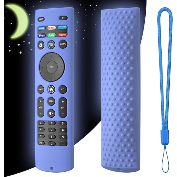 Silicone Case Cover for Vizio XRT140 Remote Silicone Remote Cover for XRT140 Vizio Smart TV Remote Control Shockproof Sleeve with Lanyard (Glow Blue)