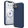 thumbnail image 1 of Silicone Case Designed for Apple iPhone 12 Mini Liquid Silicone Case, 3 in 1 Bundle Phone Case with Clear Tempered Glass and Camera Lens Shockproof Case for Apple iPhone 12 Mini,Navy, 1 of 7