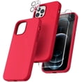 thumbnail image 1 of Entronix 3-in-1 Silicone Case Compatible with iPhone 12 Pro with 1 Screen Protector and 1 Camera Lens Guard, Red, 1 of 7