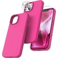 thumbnail image 1 of Silicone Case Designed for Apple iPhone 13 Liquid Silicone Case, 3 in 1 Bundle Phone Case with Clear Tempered Glass and Camera Lens Shockproof Case for Apple iPhone 13,Hot Pink, 1 of 7