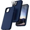 thumbnail image 1 of Silicone Case Designed for Apple iPhone 13 Liquid Silicone Case, 3 in 1 Bundle Phone Case with Clear Tempered Glass and Camera Lens Shockproof Case for Apple iPhone 13,Navy, 1 of 7