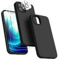 thumbnail image 1 of Silicone Case Designed for Apple iPhone 13 Pro Max Liquid Silicone Case, 5 in 1 Bundle Phone Case with 2 Clear Tempered Glass and 2 Camera Lens Shockproof Case for Apple iPhone 13 Pro Max,Black, 1 of 7