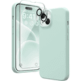 thumbnail image 1 of Silicone Case Designed for Apple iPhone 14 Liquid Silicone Case, 3 in 1 Bundle Phone Case with Clear Tempered Glass and Camera Lens Shockproof Case for Apple iPhone 14,Teal, 1 of 7
